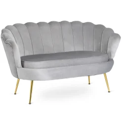 Zestaw Sofa Szara i Fotel Szary Muszelka Meble Wypoczynkowe Glamour Złote