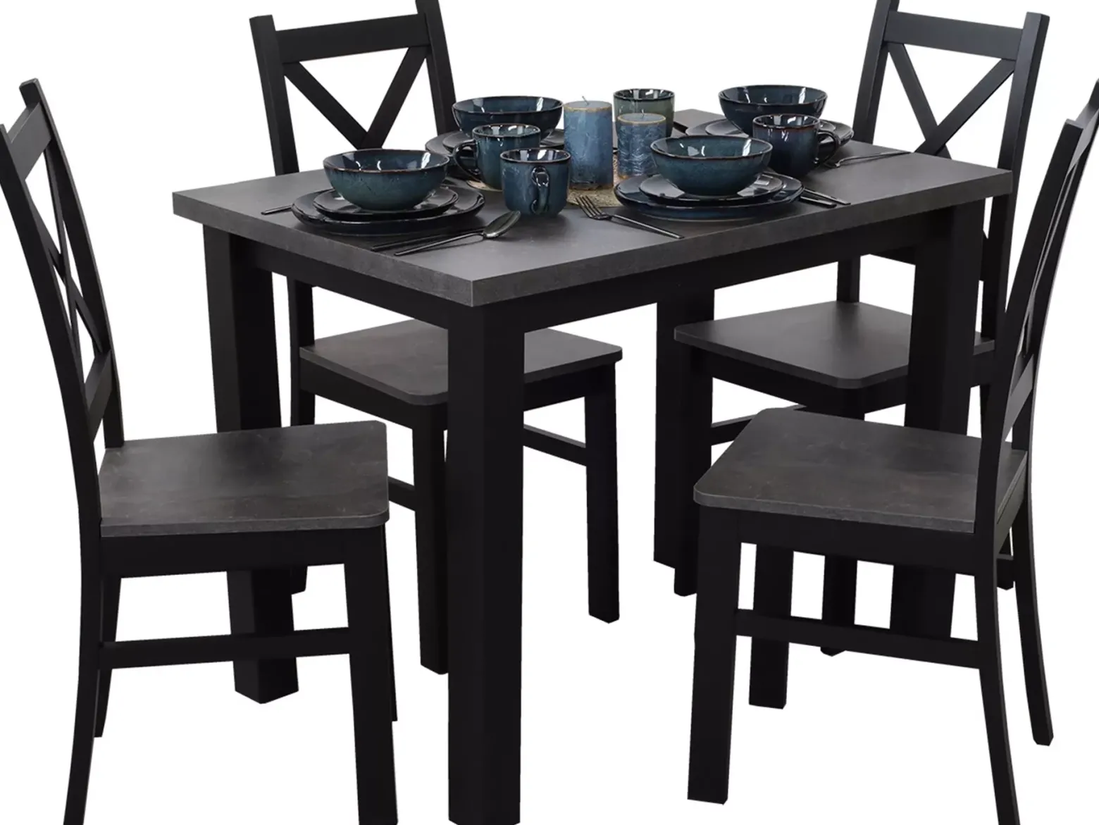 Zestaw stół 120x80 z 4 krzesłami M002-4 Czarny/Beton