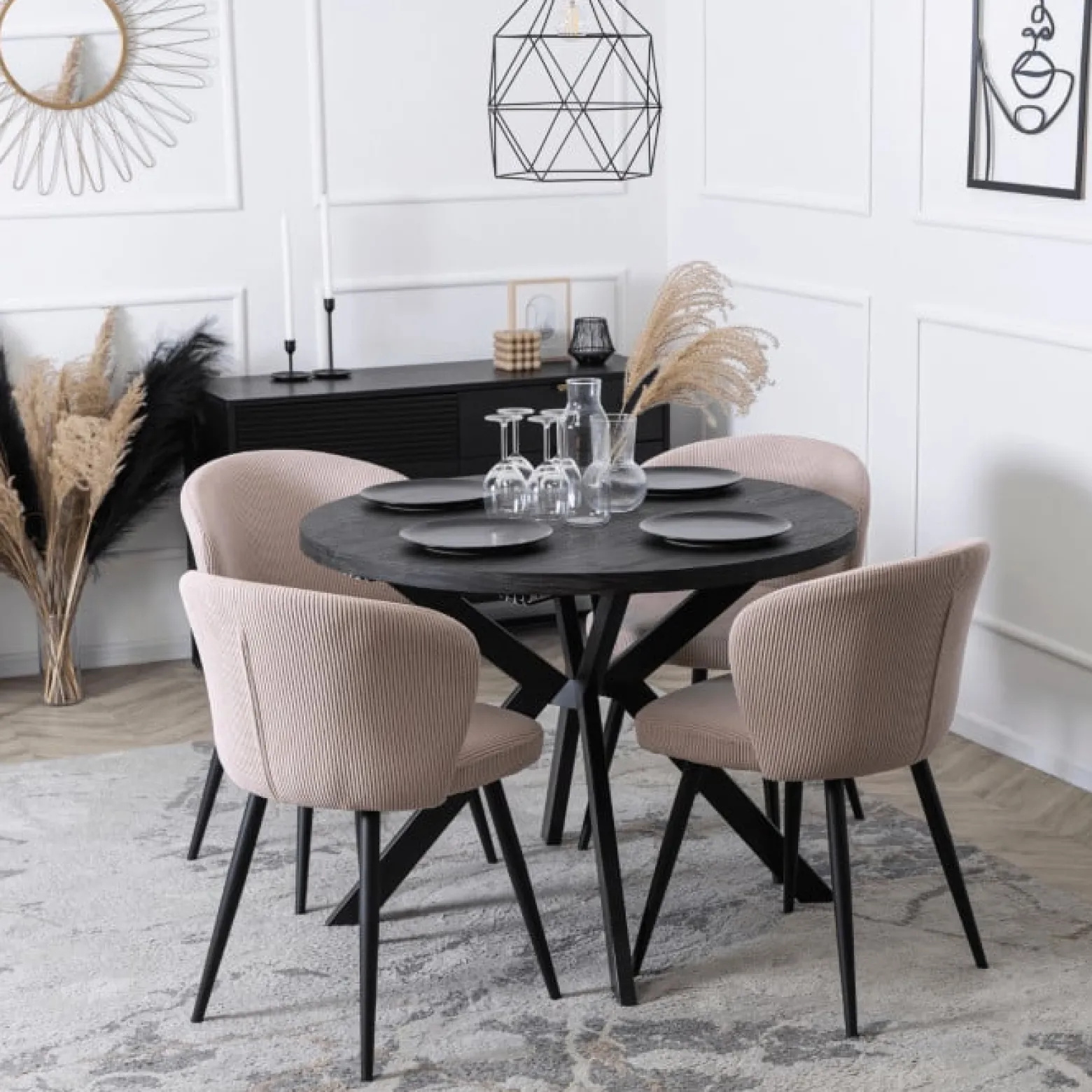 Zestaw 4x Krzesło Tapicerowane HAILEY Różowe Sztruksowe Nowoczesne Loft