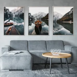 ZESTAW 3x Plakat W Ramie Łódki Na Górskim Jeziorze 30x40cm