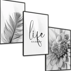ZESTAW X3 PLAKAT W RAMIE KWIATY LIŚCIE MINIMALIZM 30x40cm