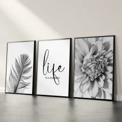 ZESTAW X3 PLAKAT W RAMIE KWIATY LIŚCIE MINIMALIZM 30x40cm