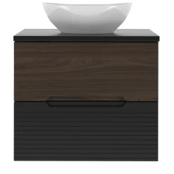 Zestaw Łazienkowy 60cm Szafka z Blatem Umywalka Czarny Mat / Orzech Avella