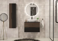 Zestaw Łazienkowy 60cm Szafka z Blatem Umywalka Czarny Mat / Orzech Avella