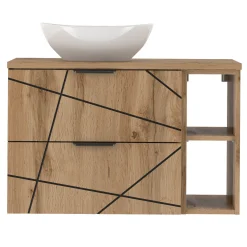 Zestaw Łazienkowy 80cm Szafka z Blatem Regał Umywalka Dąb Wotan Wood