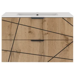 Zestaw Łazienkowy 80cm Szafka z Umywalką Dąb Wotan Wood