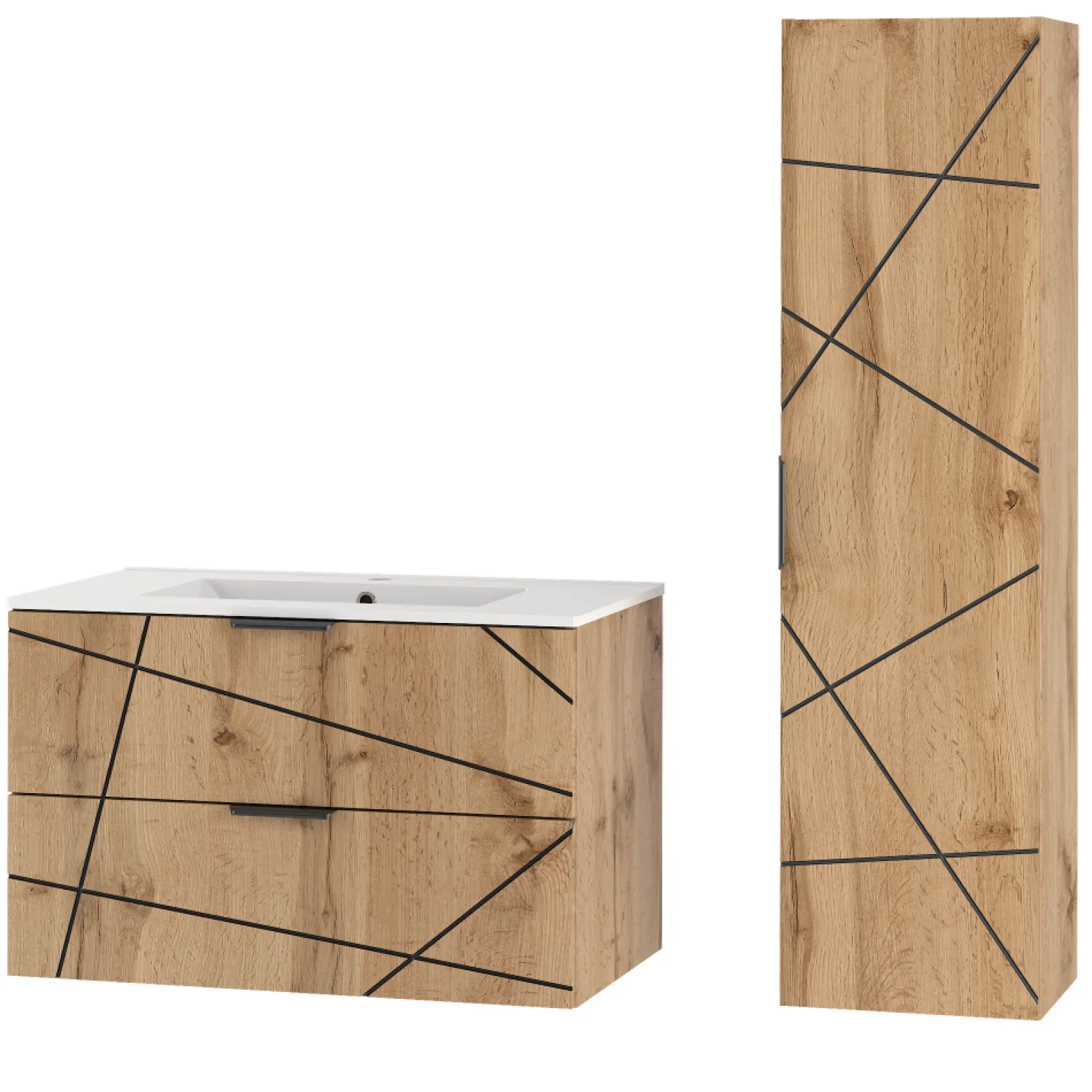 Zestaw Łazienkowy 80cm Szafka z Umywalką Słupek Dąb Wotan Wood