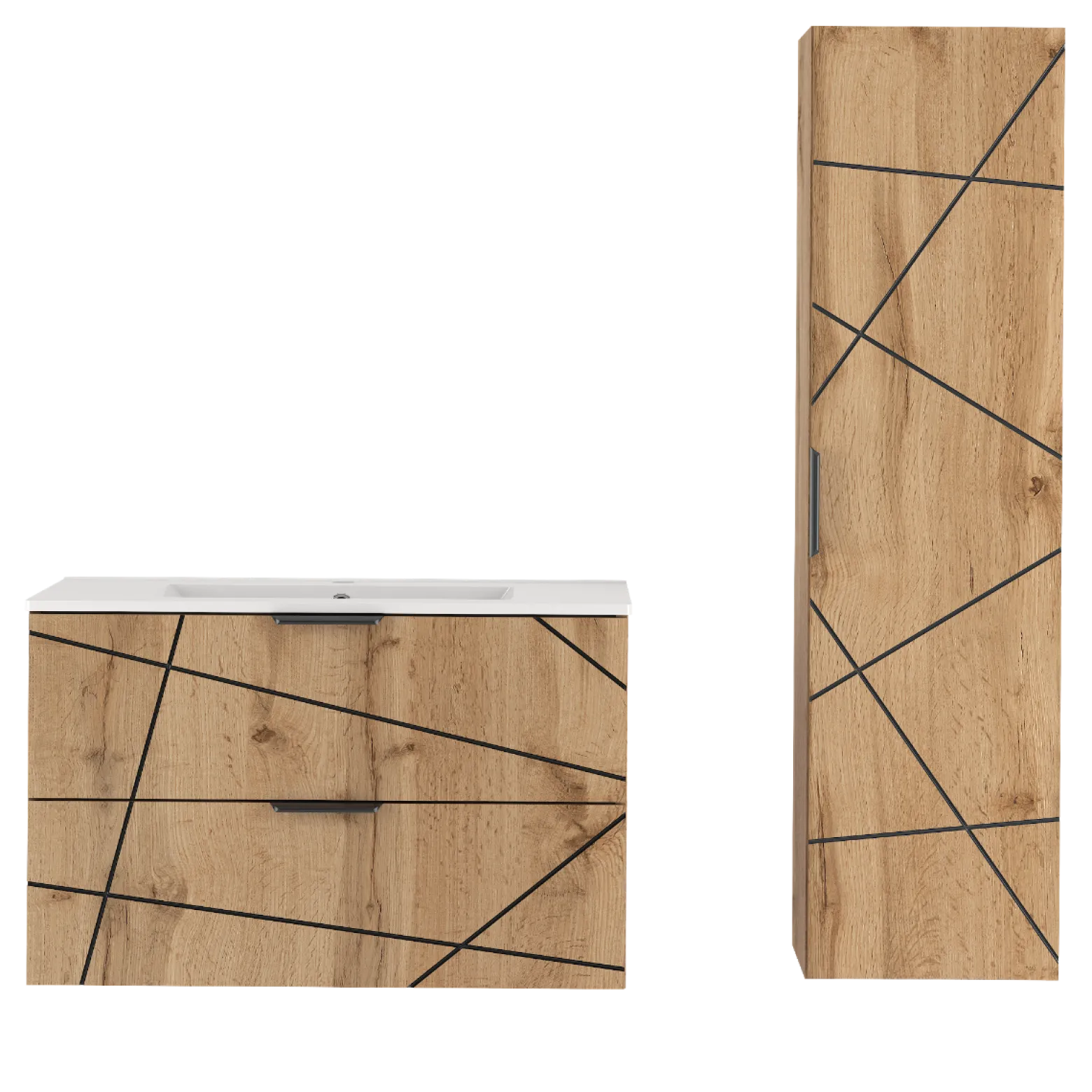 Zestaw Łazienkowy 80cm Szafka z Umywalką Słupek Dąb Wotan Wood