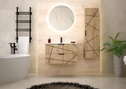 Zestaw Łazienkowy 80cm Szafka z Umywalką Słupek Dąb Wotan Wood