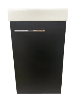Zestaw łazienkowy wiszący czarny mat 40 cm z umywalką i baterią