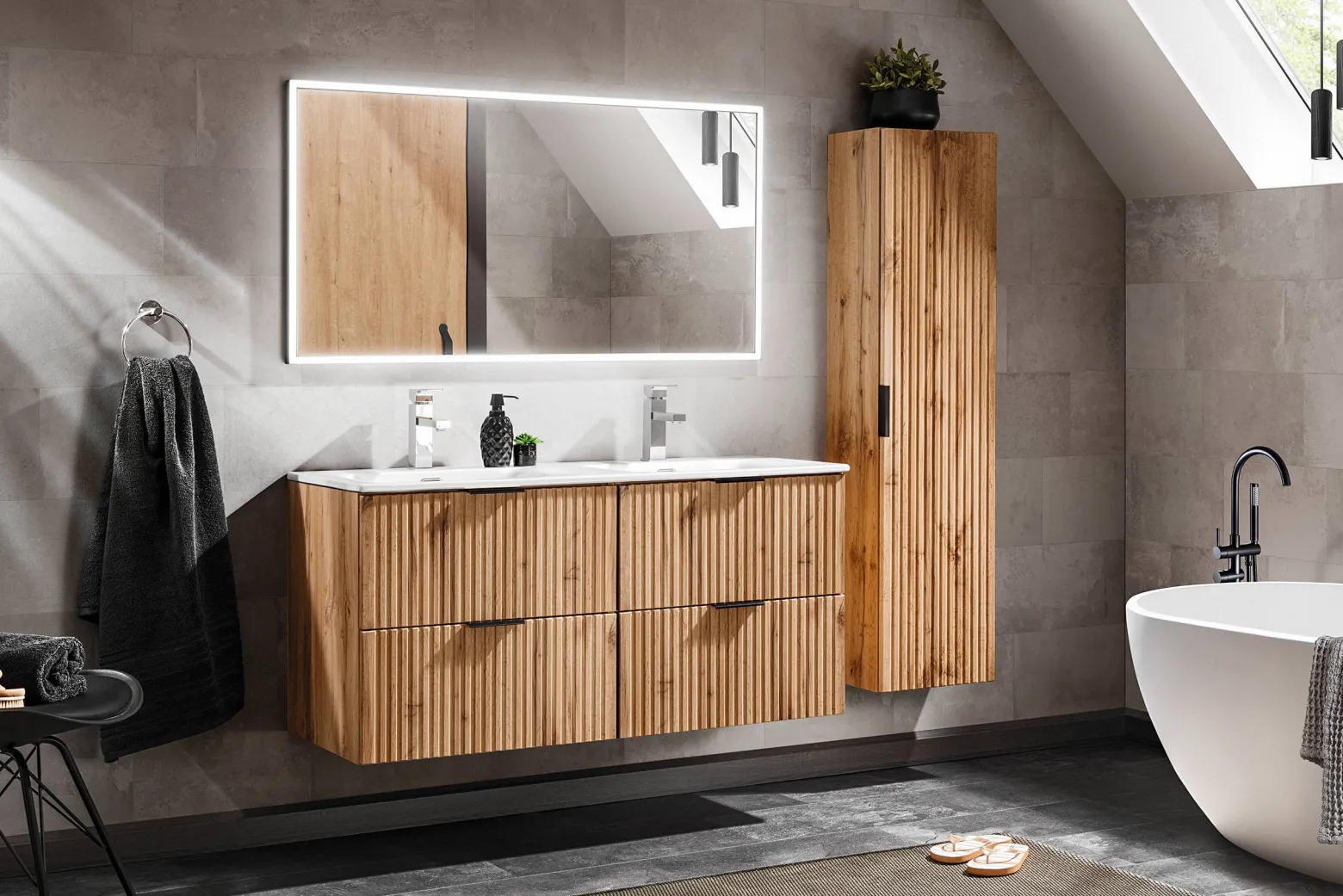Zestaw 120 cm Podwójna Szafka ADEL OAK z umywalką SKY120