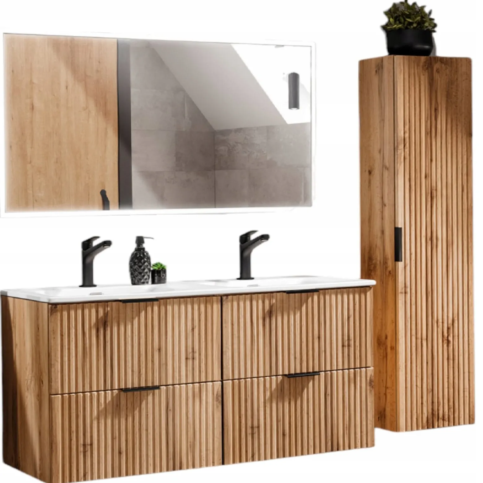 Zestaw 120 cm Podwójna Szafka ADEL OAK z umywalką SKY120