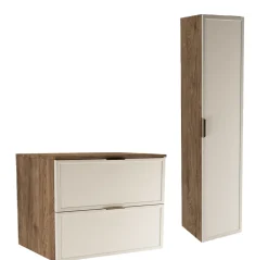 Zestaw do Łazienki 80cm Szafka Blat Słupek Fronty Ramka Dąb Orzech/Kaszmir