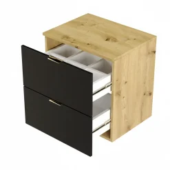 Zestaw do Łazienki 80cm Szafka z Blatem i Regałem Dąb Artisan / Czarny
