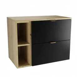 Zestaw do Łazienki 80cm Szafka z Blatem i Regałem Dąb Artisan / Czarny