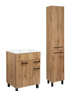 Zestaw do Łazienki 60cm Szafka z Umywalką Słupek 40cm Dąb Wotan