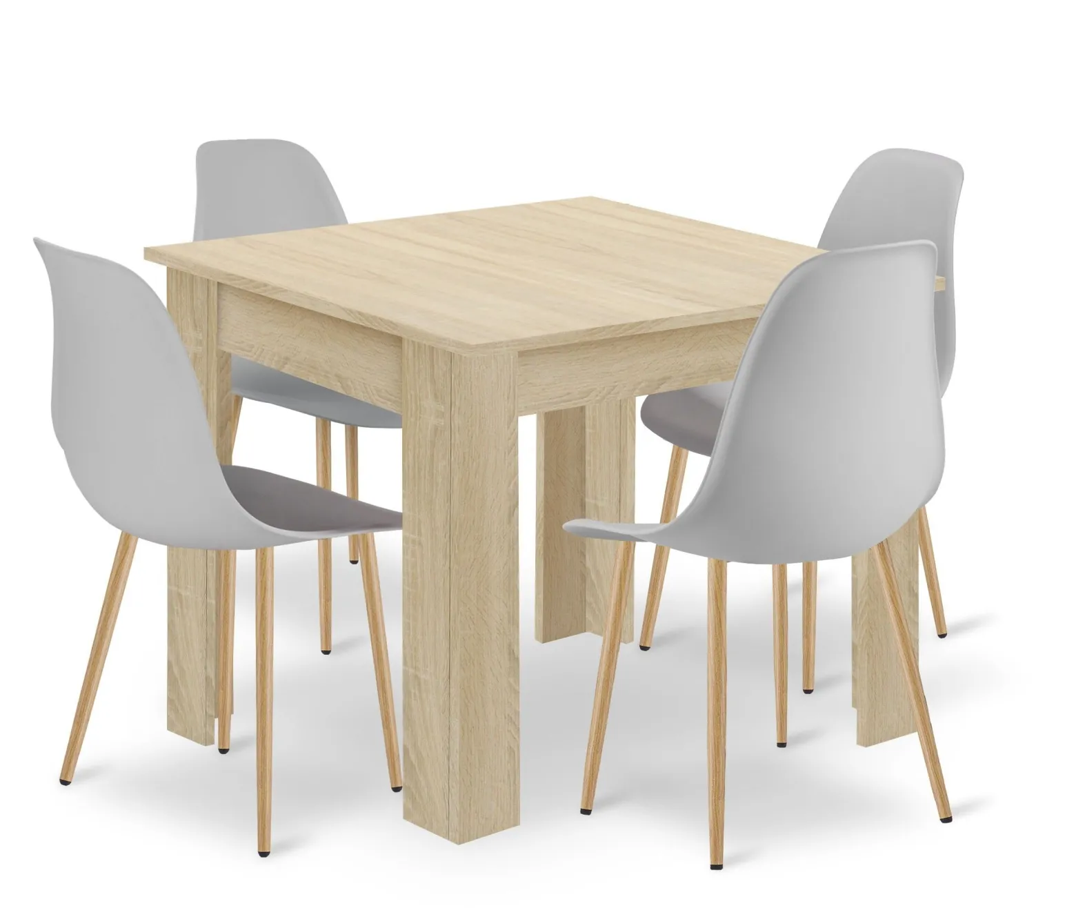 Zestaw do kuchni stół 80x80 dąb sonoma + 4 krzesła WAT szare jadalni