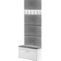 Zestaw Do Przedpokoju Fala 1WP4 Biały Szary 80X37,7X215 Cm Welur Szary