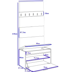 Zestaw Do Przedpokoju Fala 1WP4 Biały Szary 80X37,7X215 Cm Welur Szary