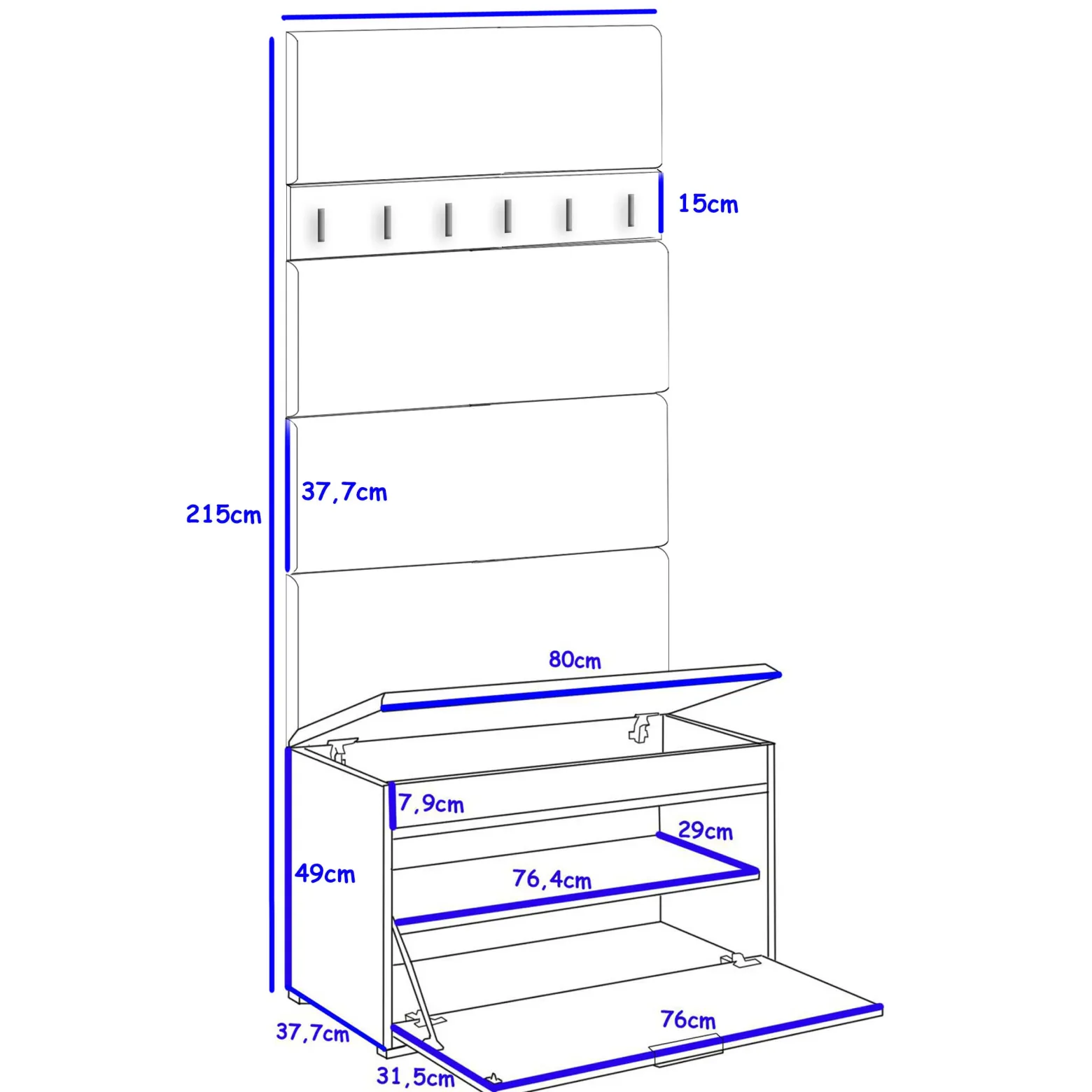 Zestaw Do Przedpokoju Fala 1WP4 Biały Szary 80X37,7X215 Cm Welur Szary