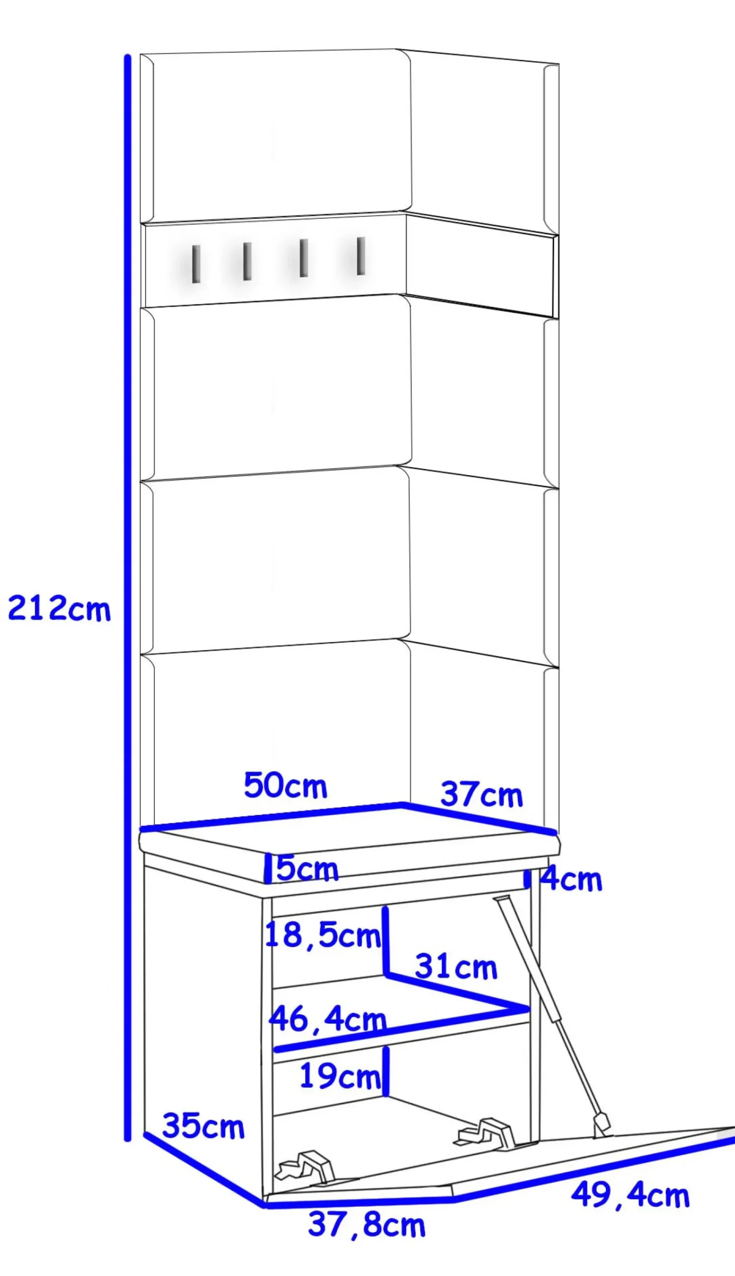 Zestaw Do Przedpokoju 1P8 Biały/Szary 50X37X212 Cm Welur Szary