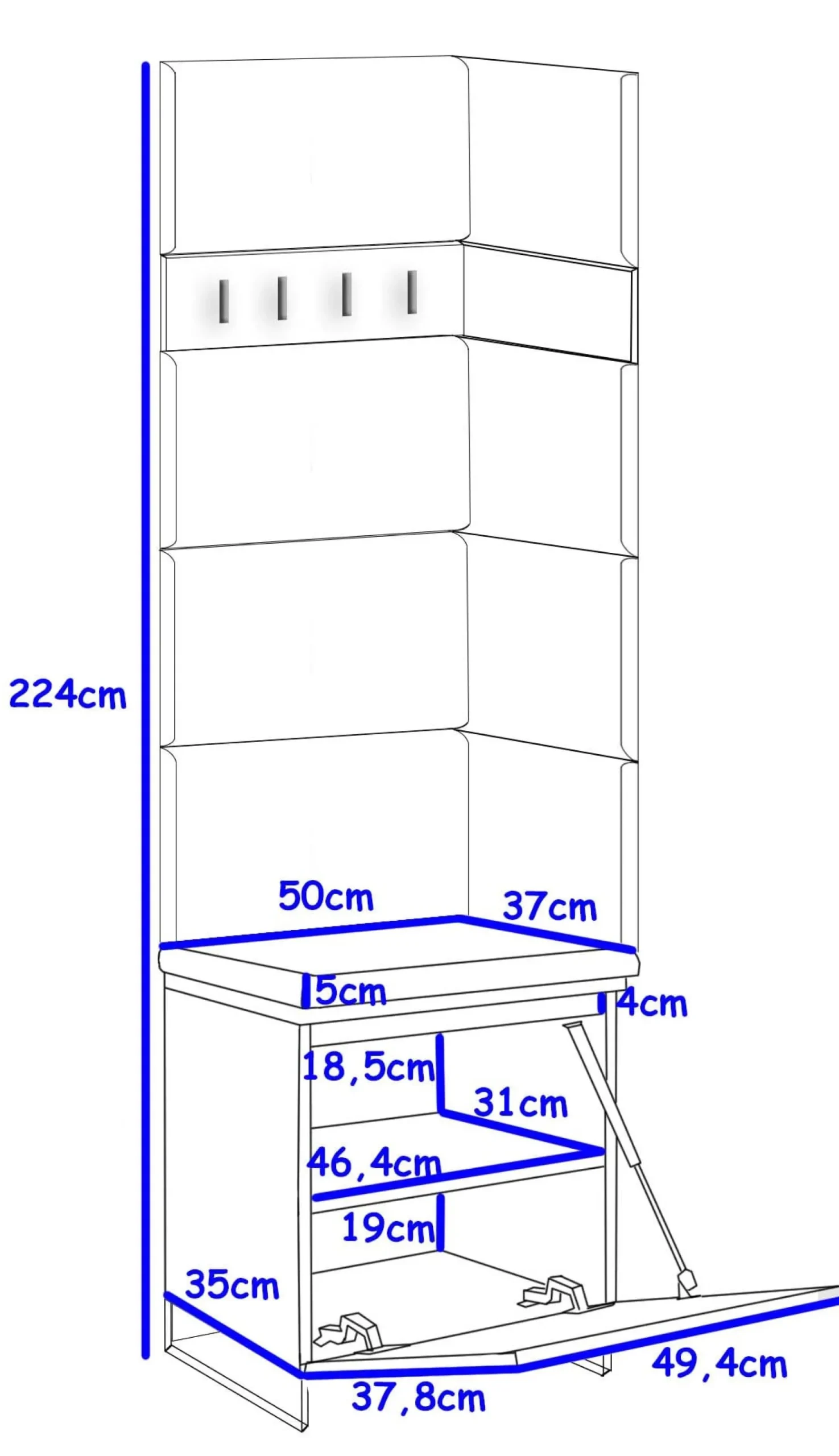 Zestaw Do Przedpokoju 1Pp8 Biały/Szary 50X37X224 Cm Welur Szary