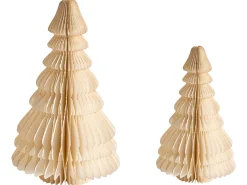 Zestaw 2 figurek choinek papierowych 3D świąteczne beżowy