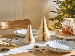 Zestaw 2 figurek choinek papierowych 3D świąteczne beżowy