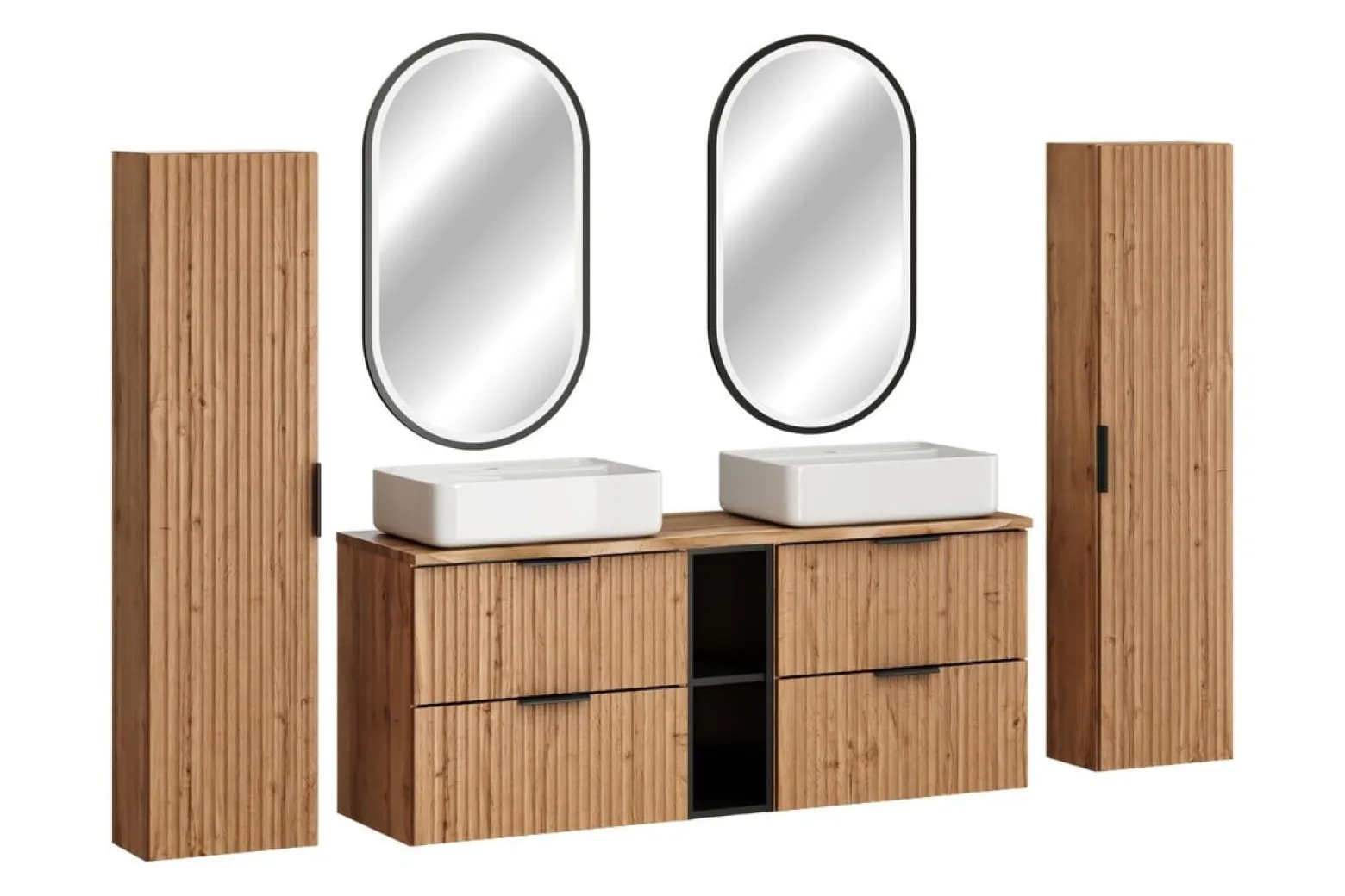 Zestaw Mebli Łazienkowych Adel Oak 140cm z Blatem, Dwoma Umywalkami
