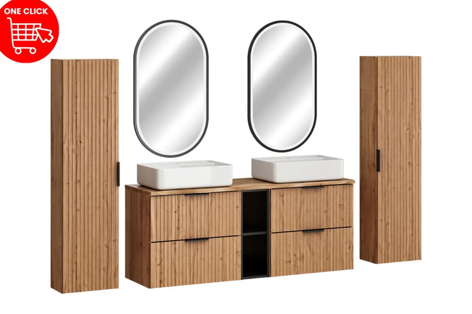 Zestaw Mebli Łazienkowych Adel Oak 140cm z Blatem, Dwoma Umywalkami