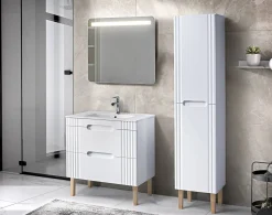 Zestaw Mebli Łazienkowych Fiji White 80 cm z Umywalką Nablatową, Szafką