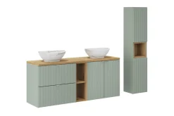 Zestaw Mebli Łazienkowych Line Reed Green 140cm z Blatem, 2 Umywalkami