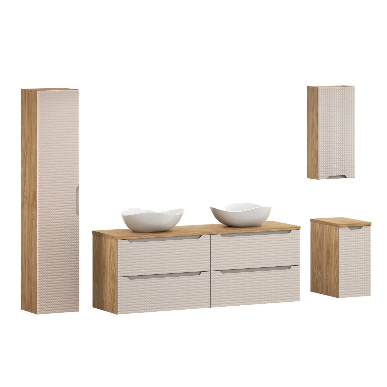 Zestaw Mebli Łazienkowych Luxor Beige 160cm z Blatem, 2 Umywalkami