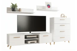 Zestaw mebli do salonu FREYA komoda, szafka RTV, półki - Biały