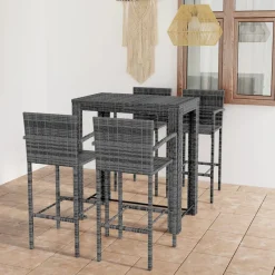 Zestaw mebli ogrodowych barowych technorattan szary do restauracji ogrodu