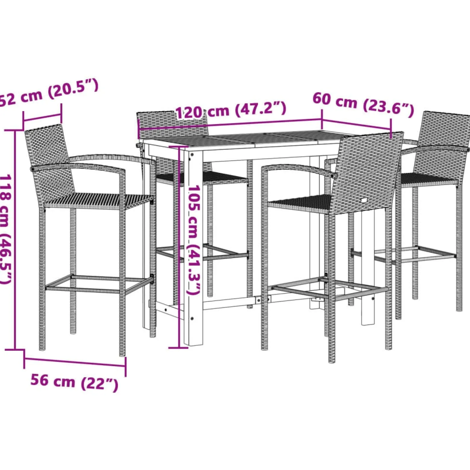 Zestaw mebli ogrodowych barowych technorattan szary do restauracji ogrodu