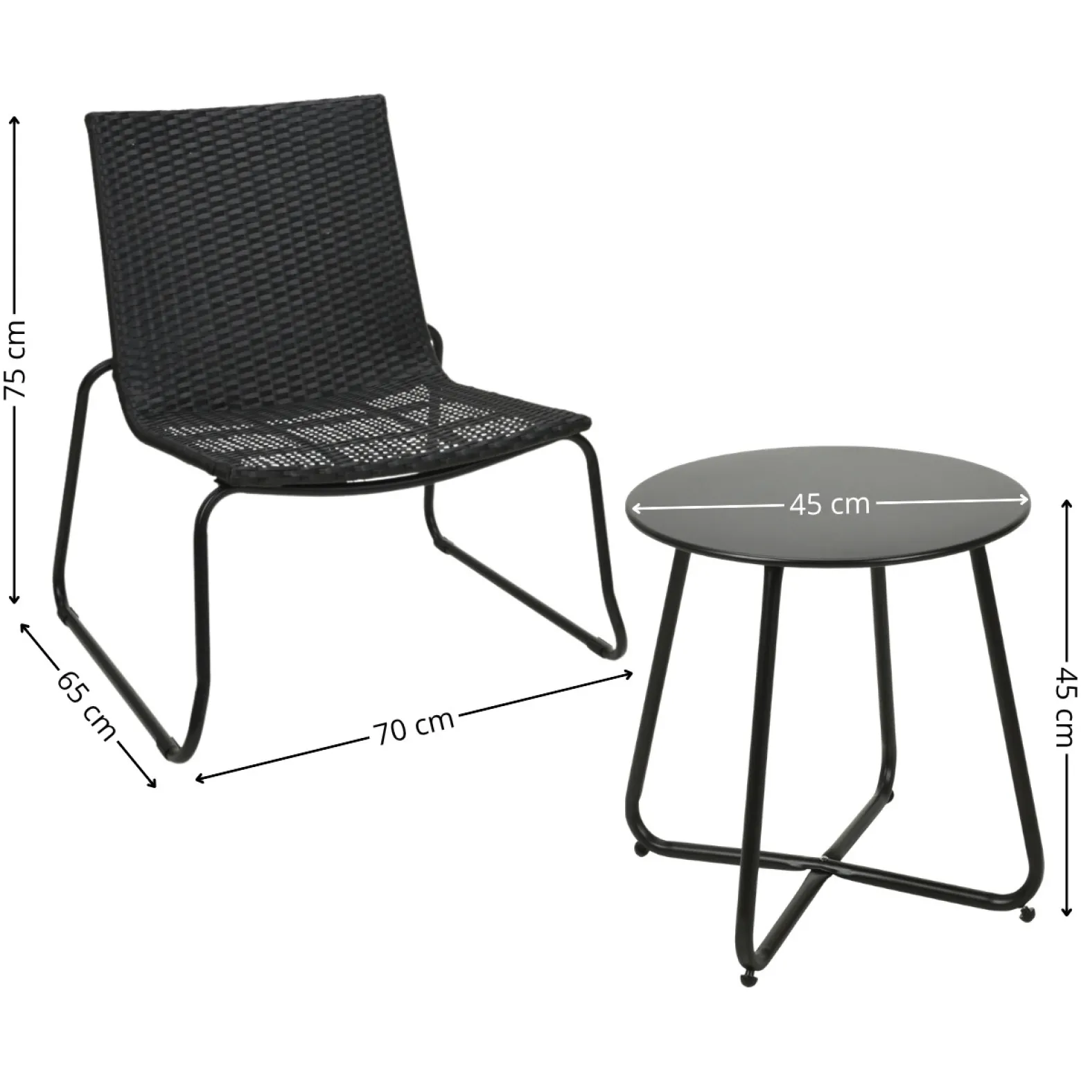 Zestaw mebli ogrodowych BELFORT 2 fotele i stolik kawowy metal rattan