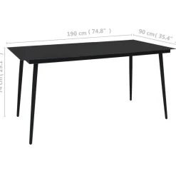 Zestaw mebli ogrodowych Czarny 190 cm table length PVC vidaXL
