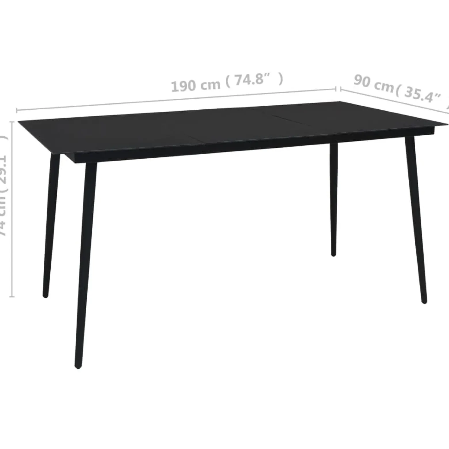Zestaw mebli ogrodowych Czarny 190 cm table length Technorattan vidaXL