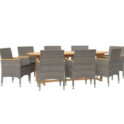 Zestaw Mebli Ogrodowych Jadalniany Drewniany Szary Stół 8 Krzeseł Taras
