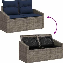 Zestaw Mebli Ogrodowych Modułowy Rattan Szary 4 Sofy Stół na Ogród