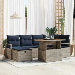Zestaw Mebli Ogrodowych Modułowy Rattan Szary Sofa na Taras Ogród