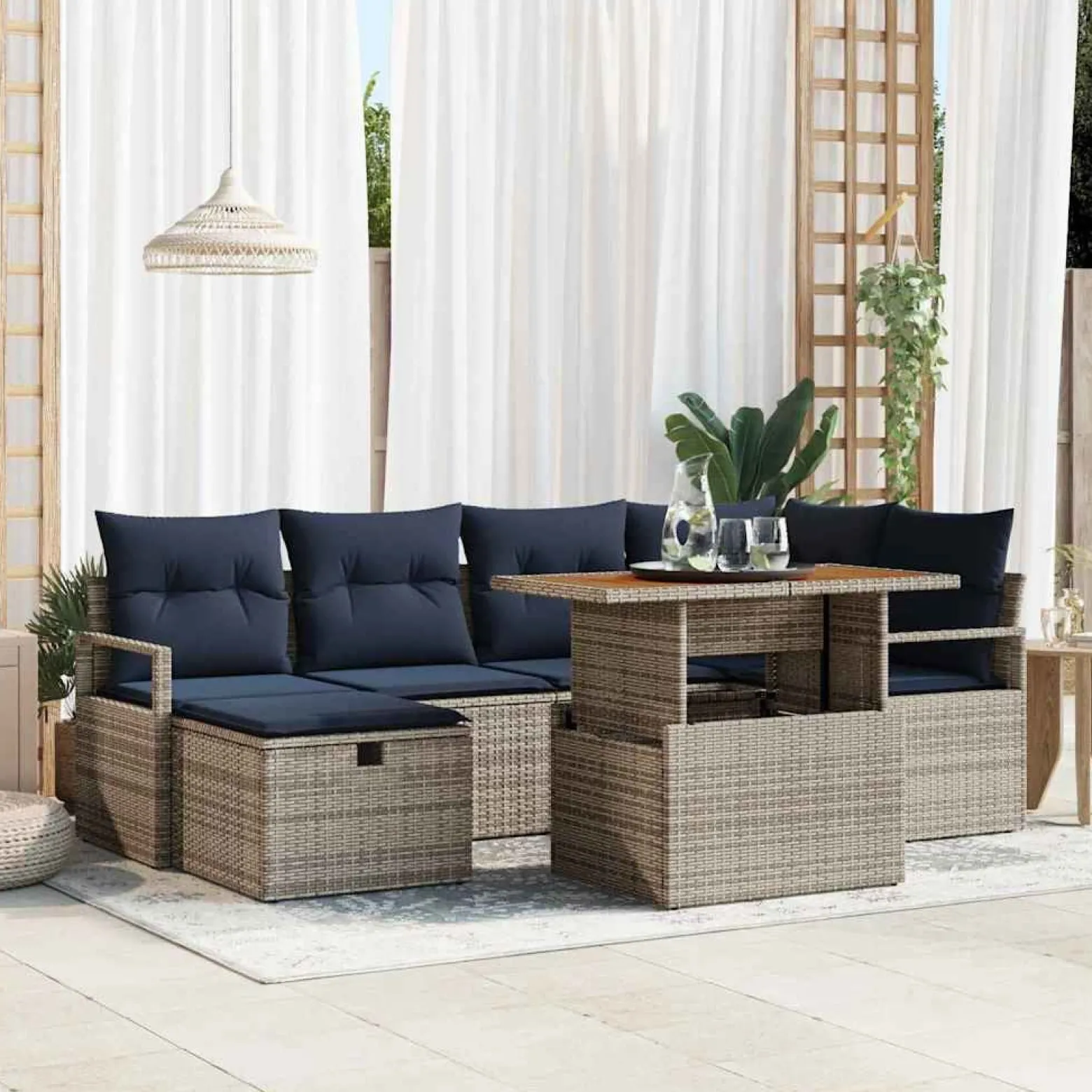 Zestaw Mebli Ogrodowych Modułowy Rattan Szary Sofa na Taras Ogród