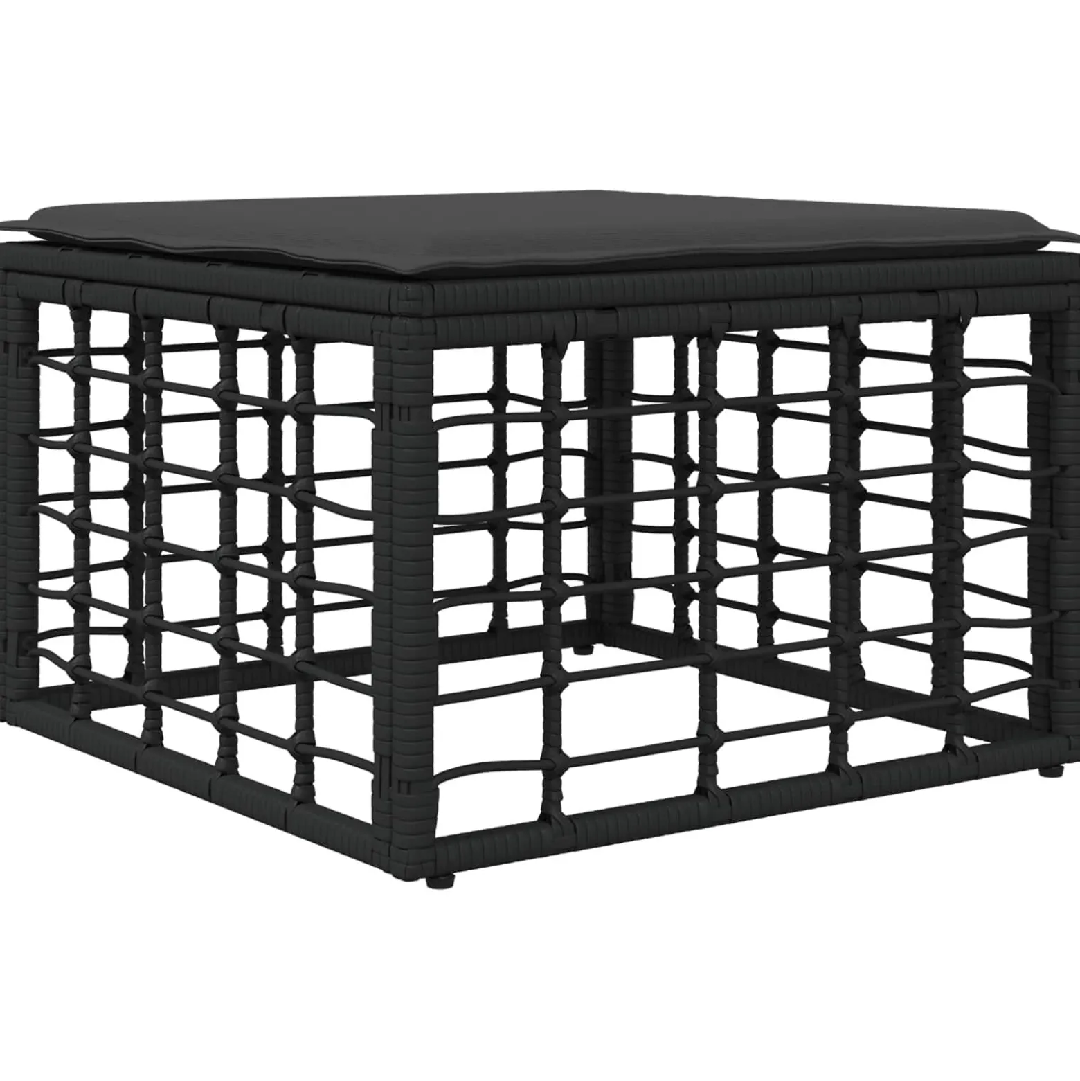 Zestaw Mebli Ogrodowych Modułowy Rattan Czarny 5 Sof 2 Podnóżki