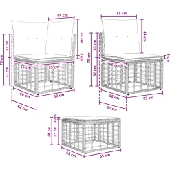 Zestaw Mebli Ogrodowych Modułowy Rattan Czarny 5 Sof 2 Podnóżki