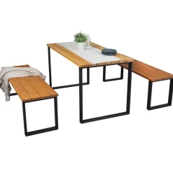 Zestaw mebli ogrodowych stół + 2 ławki GARDEN LOFT WOOD