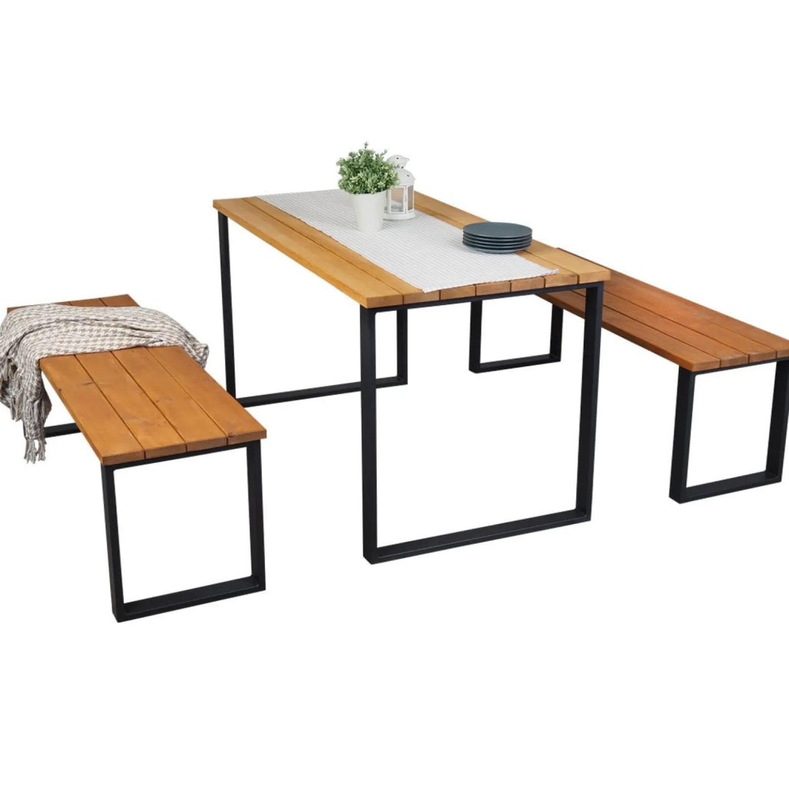 Zestaw mebli ogrodowych stół + 2 ławki GARDEN LOFT WOOD