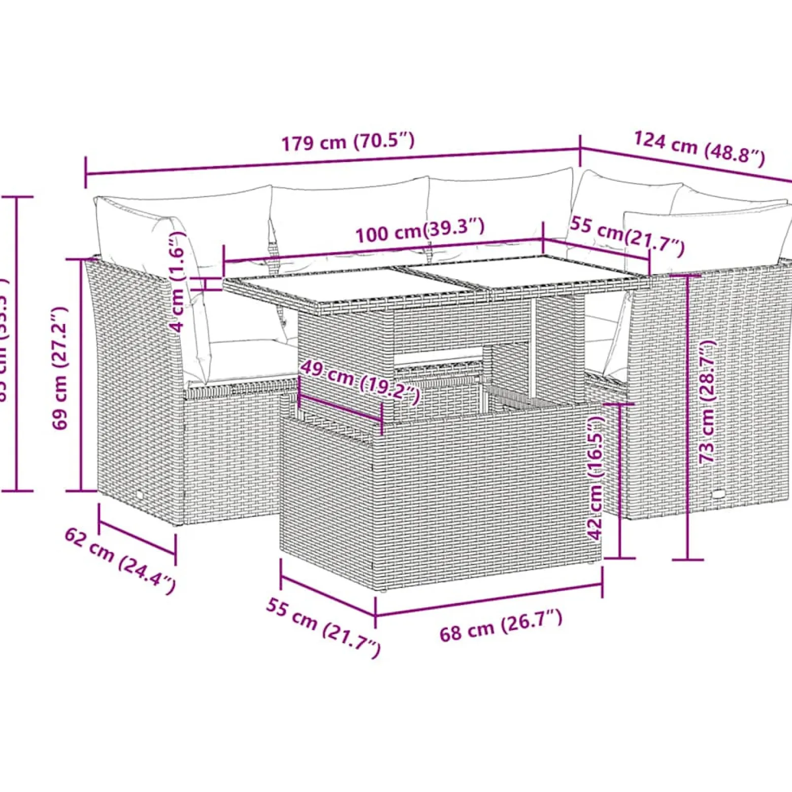 Zestaw Mebli Ogrodowych Stół Rattan Poduszki Do Ogrodu Na Taras Na Balkon