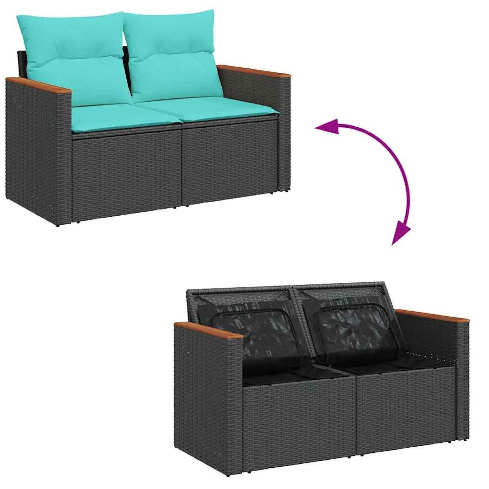 Zestaw Mebli Ogrodowych Wypoczynkowy Rattan Czarny Sofa Stół na Taras
