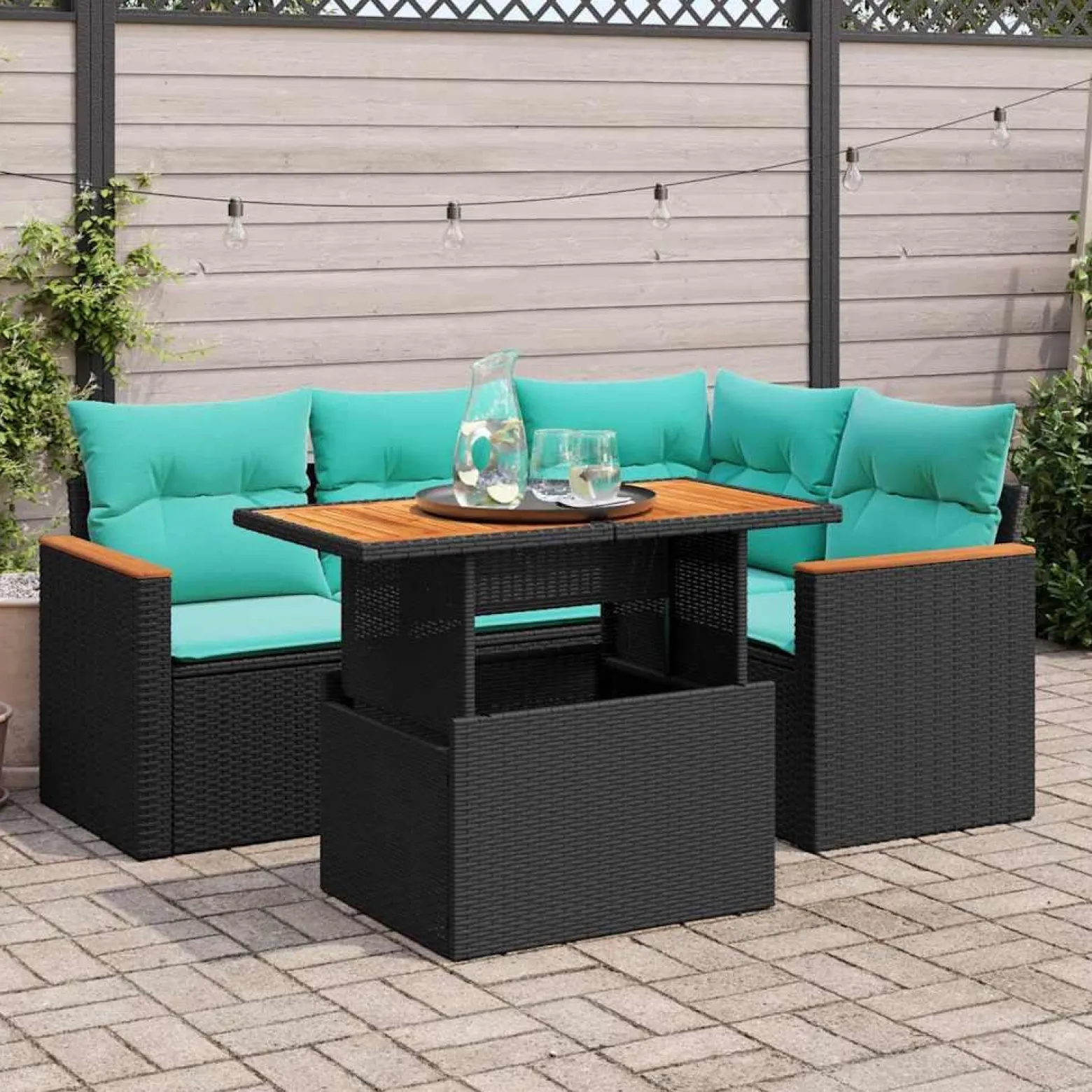Zestaw Mebli Ogrodowych Wypoczynkowy Rattan Czarny Sofa Stół na Taras